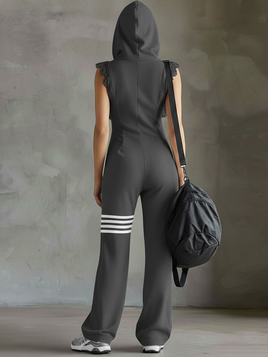 Danielle | Retro Sport Jumpsuit with Hood & Stripes