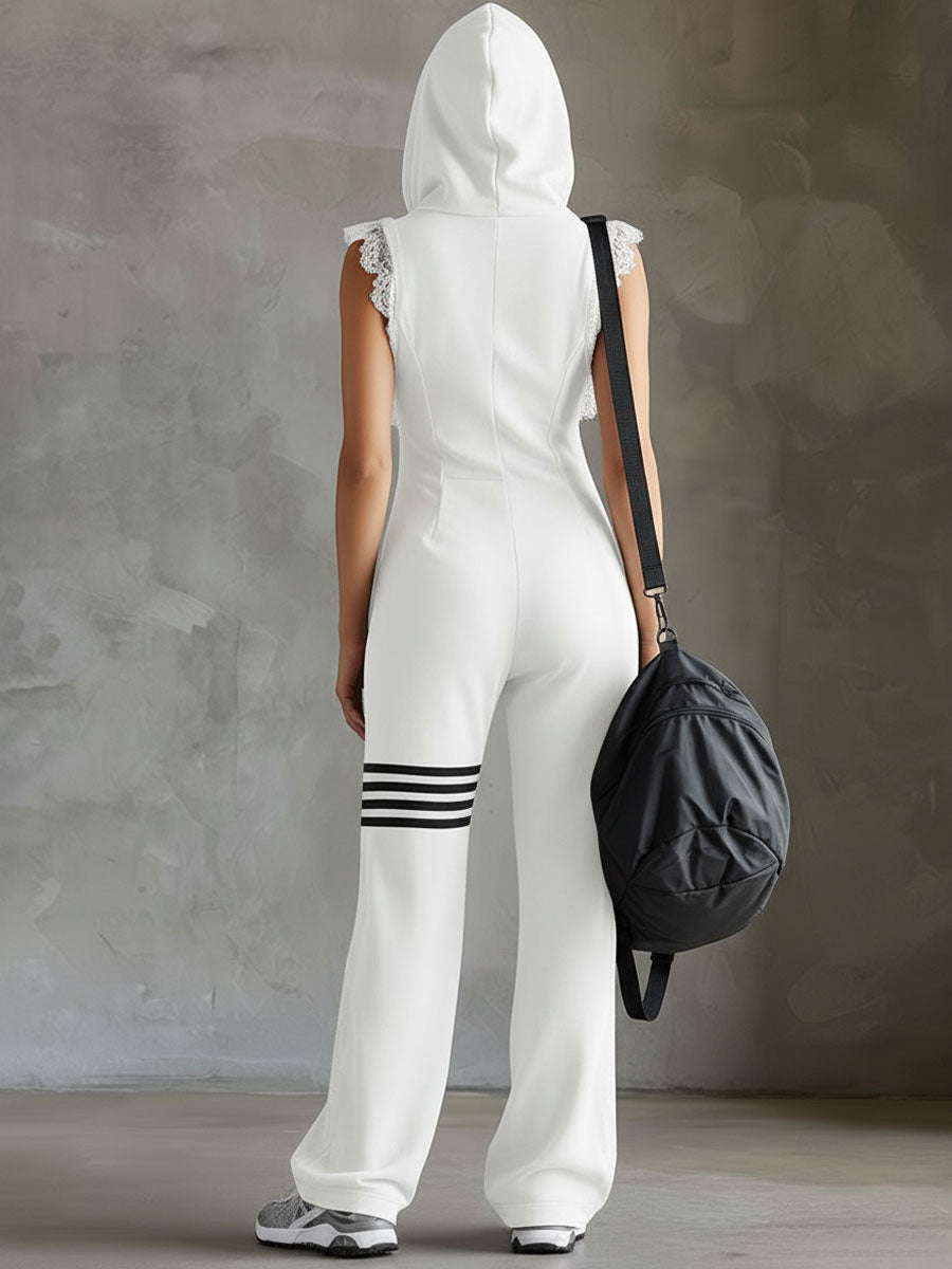 Danielle | Retro Sport Jumpsuit with Hood & Stripes