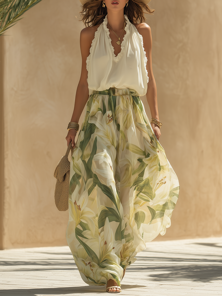 Lysandra | Elegant Lily Print Flowing Co-Ord Set
