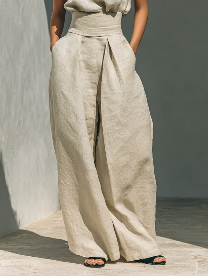 Maria – Minimalist Cotton & Linen Vest Top and Wide-Leg Trousers Set