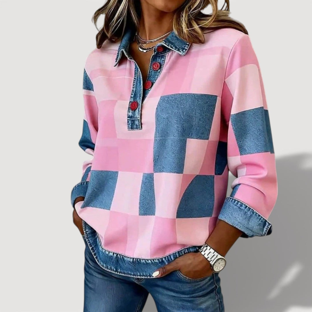 CONNIE – CHECK COLLARED TOP