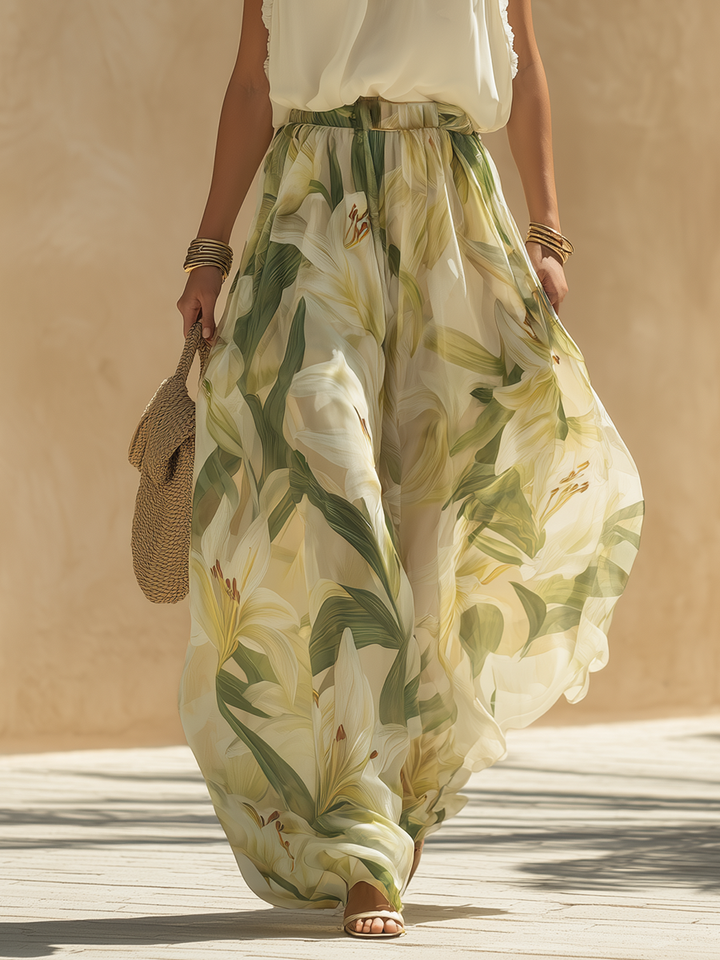 Lysandra | Elegant Lily Print Flowing Co-Ord Set