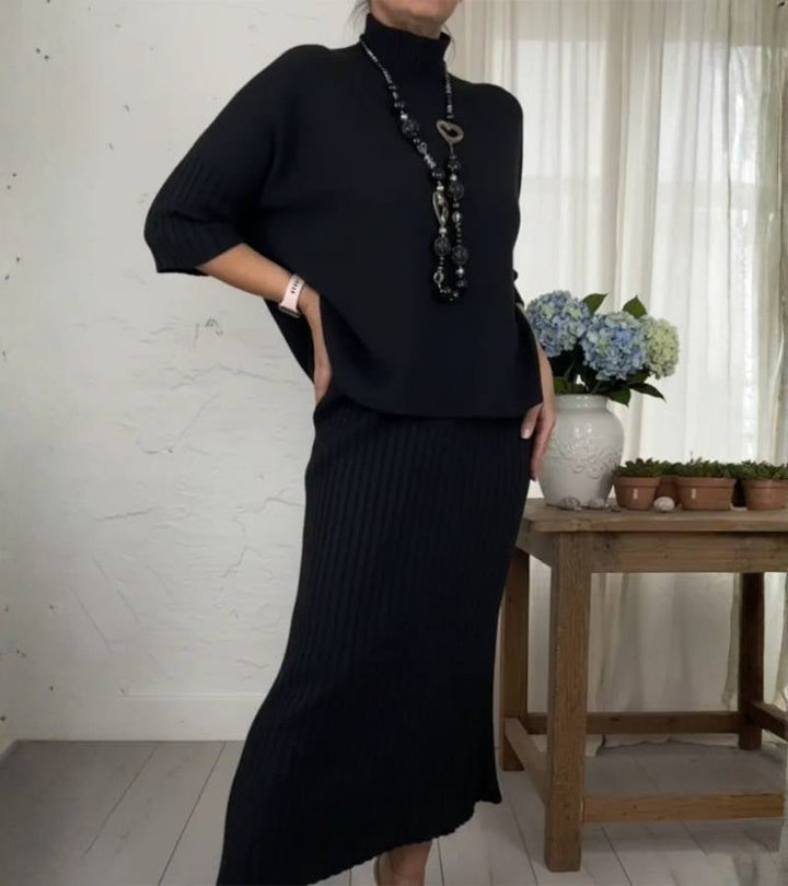 Debora | Conjunto de punto con falda acanalada