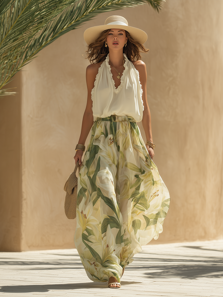 Lysandra | Elegant Lily Print Flowing Co-Ord Set