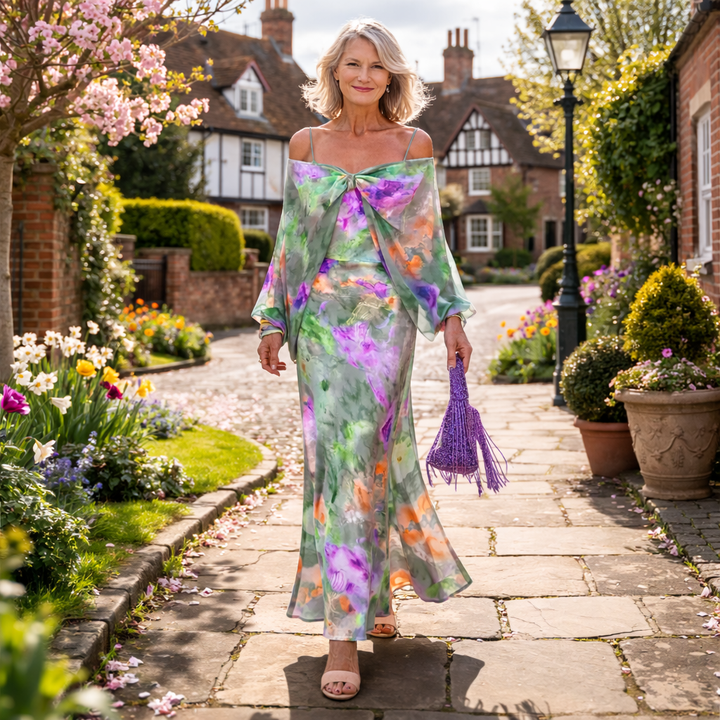 Nancy | Elegant Maxi Dress With Detachable Scarf