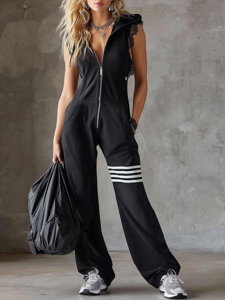 Danielle | Retro Sport Jumpsuit with Hood & Stripes