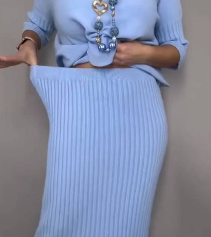 Debora | Conjunto de punto con falda acanalada