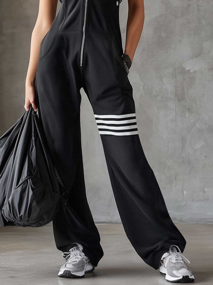 Danielle | Retro Sport Jumpsuit with Hood & Stripes