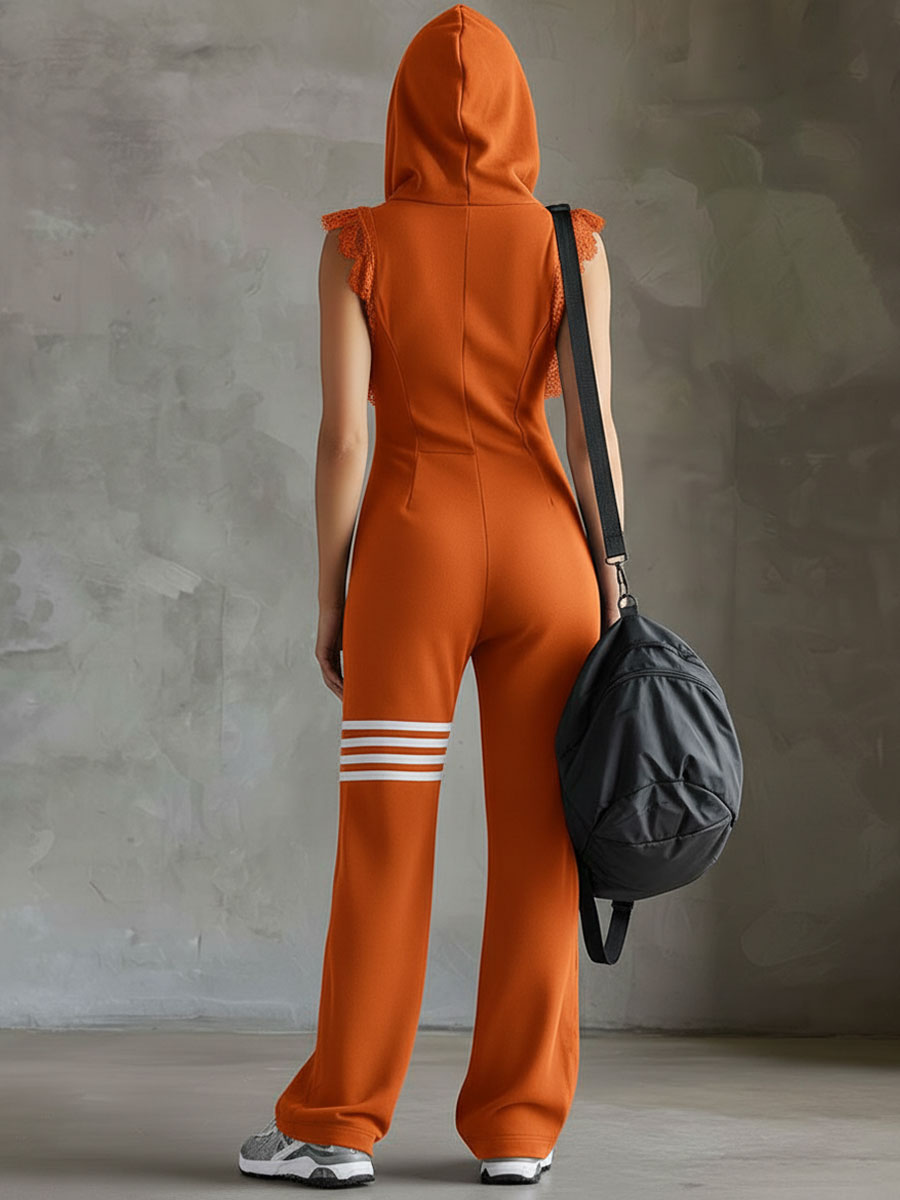 Danielle | Retro Sport Jumpsuit with Hood & Stripes