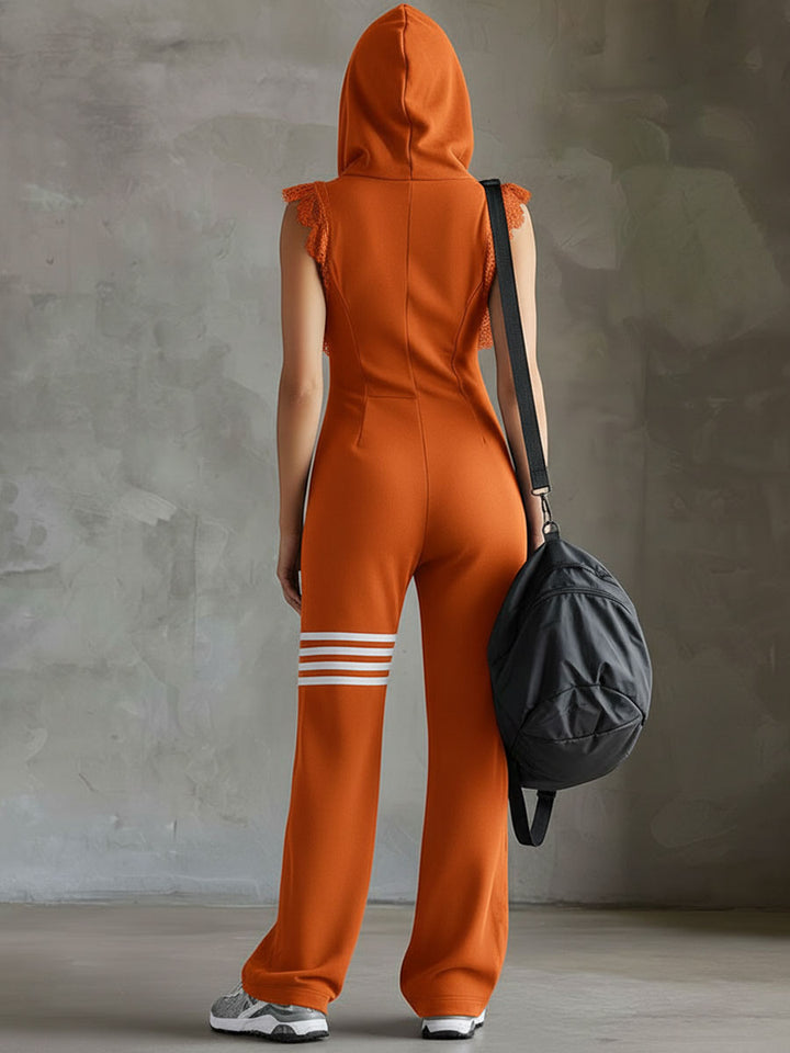 Danielle | Retro Sport Jumpsuit with Hood & Stripes