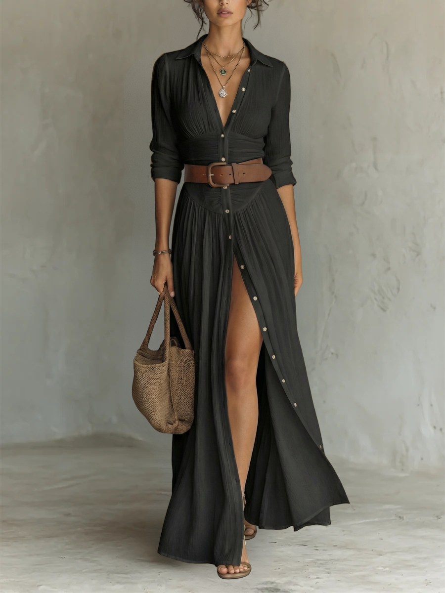Amélia™ — An elegant maxi dress with a lapel collar