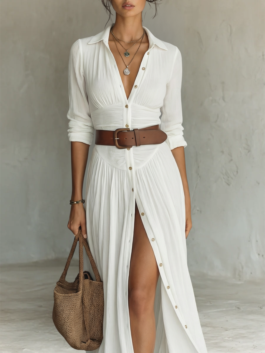 Amélia™ — An elegant maxi dress with a lapel collar