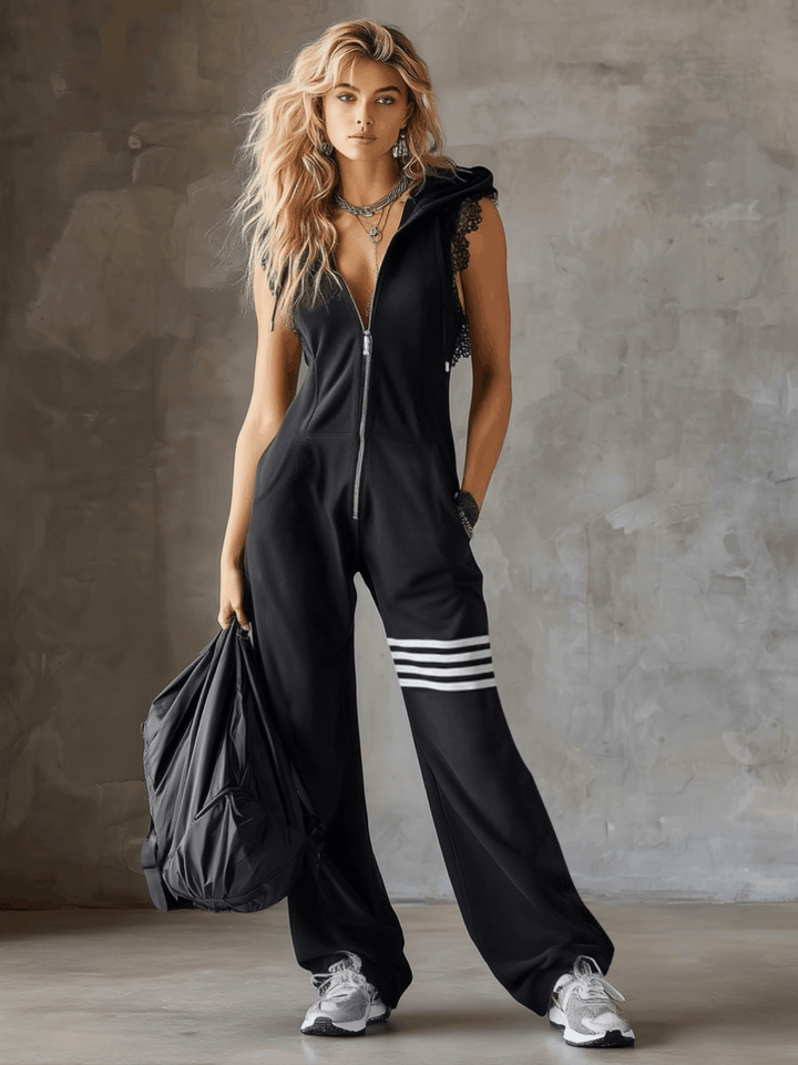 Danielle | Retro Sport Jumpsuit with Hood & Stripes