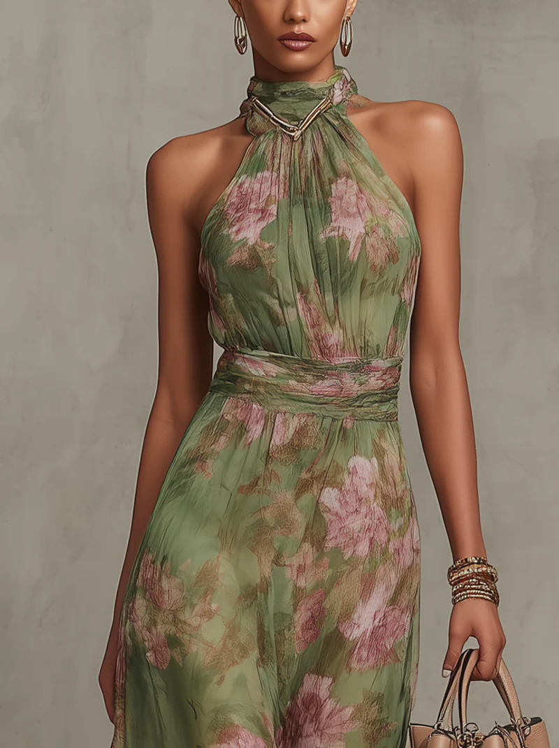 Livia – Elegant Floral Halter Maxi Dress