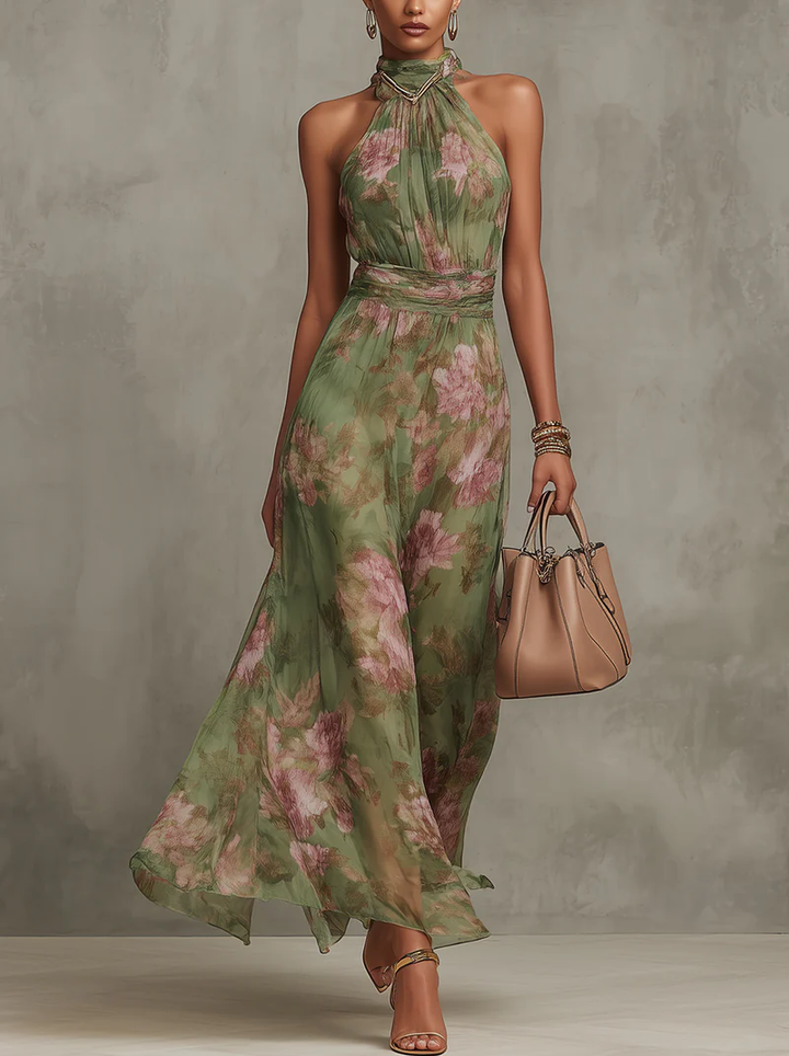 Livia – Elegant Floral Halter Maxi Dress