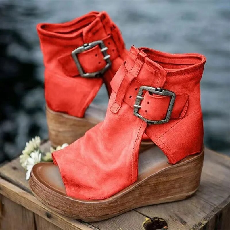 Niasya – Buckle Strap Wedge Ankle Boots