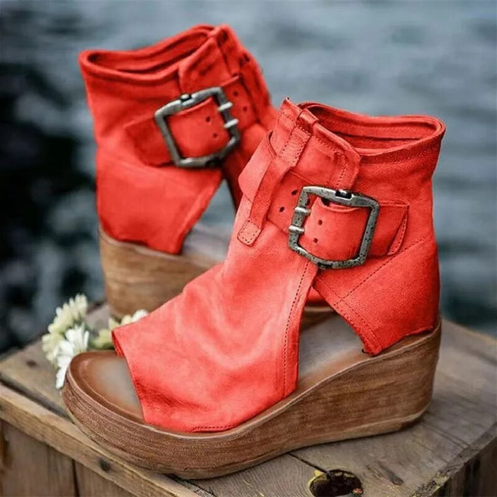 Niasya – Buckle Strap Wedge Ankle Boots